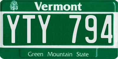VT license plate YTY794