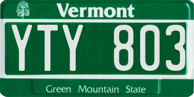 VT license plate YTY803