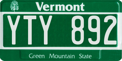VT license plate YTY892