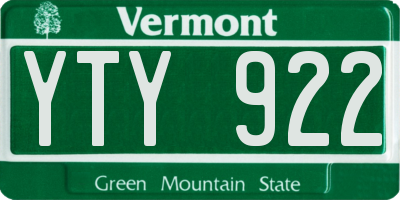 VT license plate YTY922
