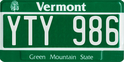 VT license plate YTY986