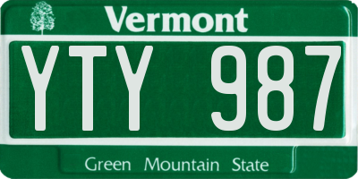 VT license plate YTY987