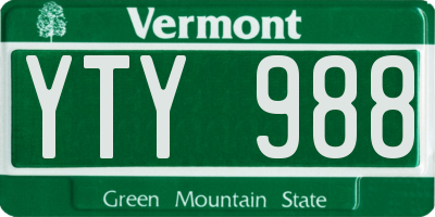 VT license plate YTY988