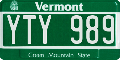 VT license plate YTY989