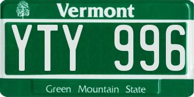 VT license plate YTY996