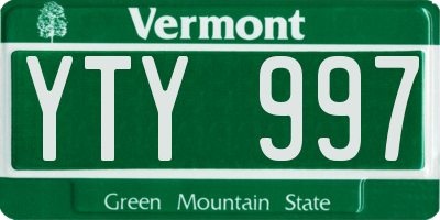VT license plate YTY997