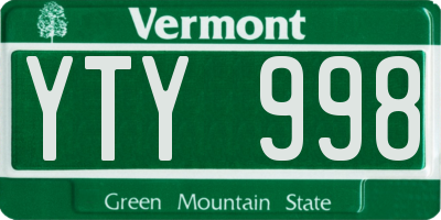 VT license plate YTY998