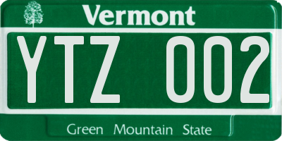 VT license plate YTZ002