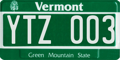 VT license plate YTZ003