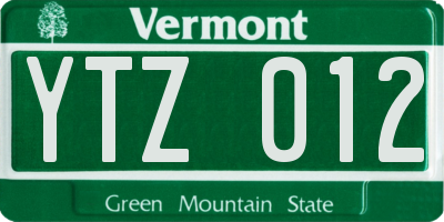 VT license plate YTZ012