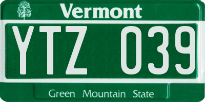 VT license plate YTZ039