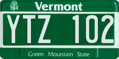 VT license plate YTZ102