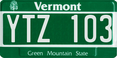 VT license plate YTZ103