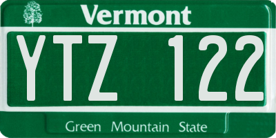 VT license plate YTZ122