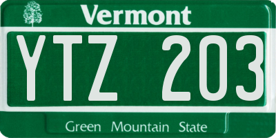 VT license plate YTZ203