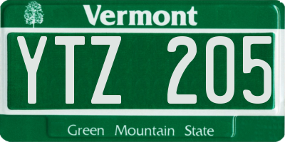 VT license plate YTZ205