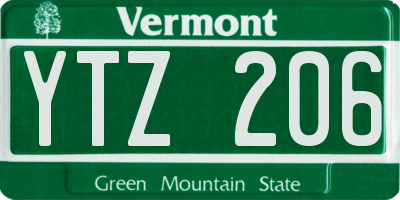 VT license plate YTZ206