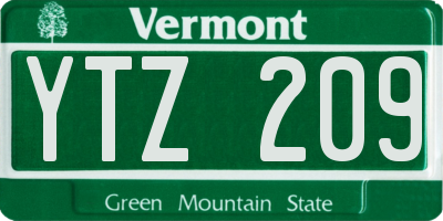 VT license plate YTZ209