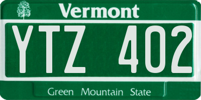 VT license plate YTZ402