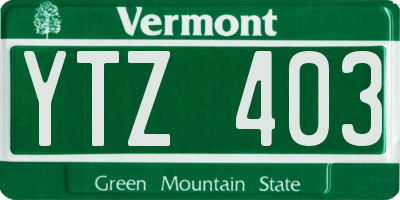 VT license plate YTZ403