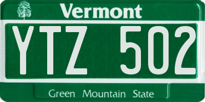 VT license plate YTZ502