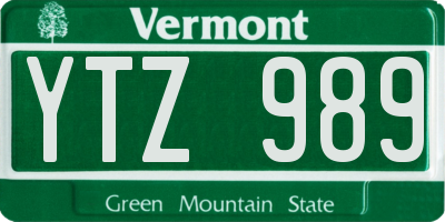 VT license plate YTZ989