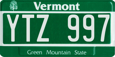 VT license plate YTZ997