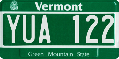 VT license plate YUA122