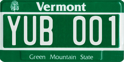 VT license plate YUB001
