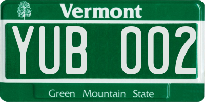 VT license plate YUB002