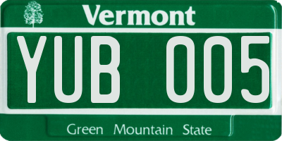 VT license plate YUB005