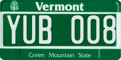 VT license plate YUB008
