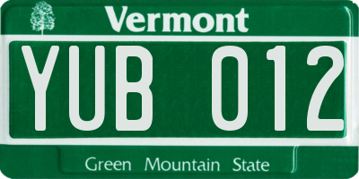 VT license plate YUB012