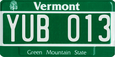 VT license plate YUB013