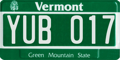 VT license plate YUB017