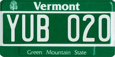 VT license plate YUB020