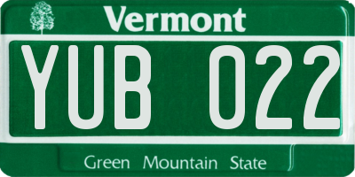 VT license plate YUB022