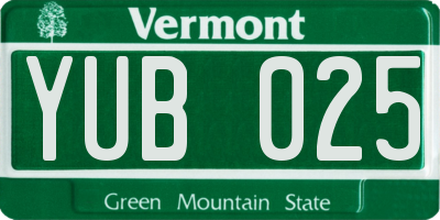 VT license plate YUB025