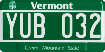 VT license plate YUB032