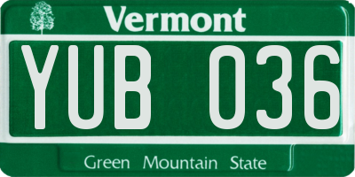 VT license plate YUB036