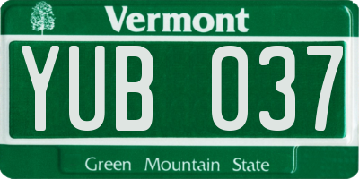 VT license plate YUB037