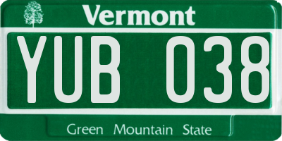 VT license plate YUB038