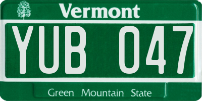 VT license plate YUB047