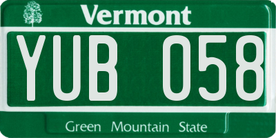VT license plate YUB058