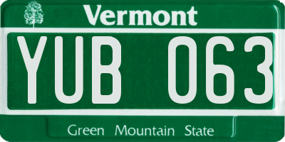 VT license plate YUB063