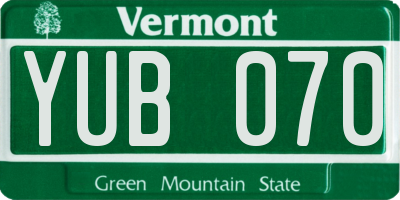 VT license plate YUB070