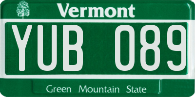 VT license plate YUB089