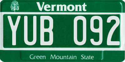 VT license plate YUB092