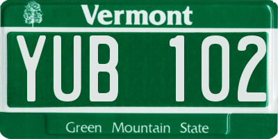 VT license plate YUB102