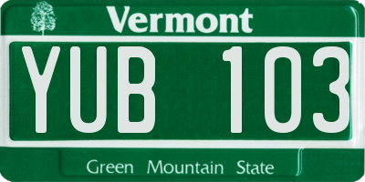 VT license plate YUB103